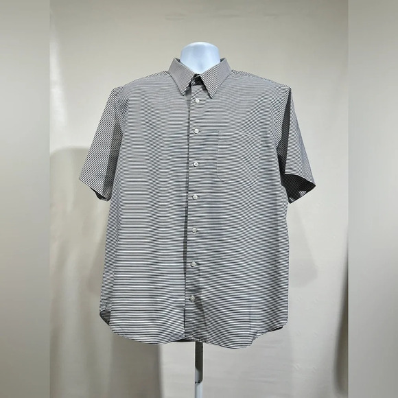 PAUL FREDRICK Black and white micro stripe button down size 17.5. - Picture 3 of 10